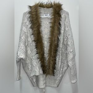 Military Hippie Felicity Faux Fur Batwing Cardigan